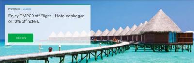 Enjoy RM200 off Flight + Hotel packages or 10% off hotels.