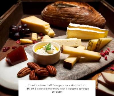 15% off Ã  la carte dinner at InterContinentalÂ® Singapore - Ash & Elm